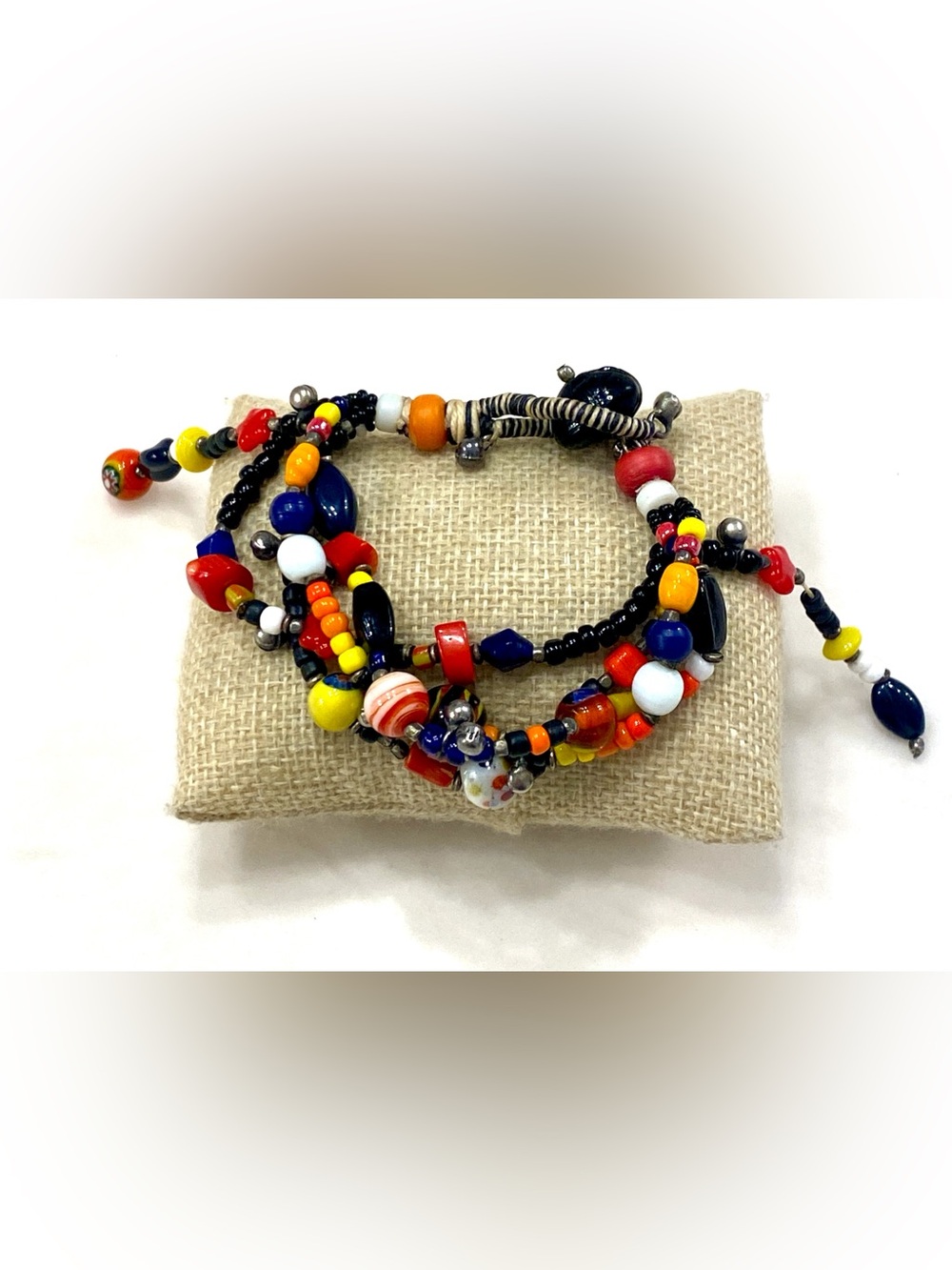 Vintage Colorful Murano Style Glass Bead Multi Strand Charm Bracelet Eclectic